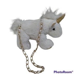 Unicorn Purse Plush 10" White Gold Sparkles - Toby Enterprises - Great Condition